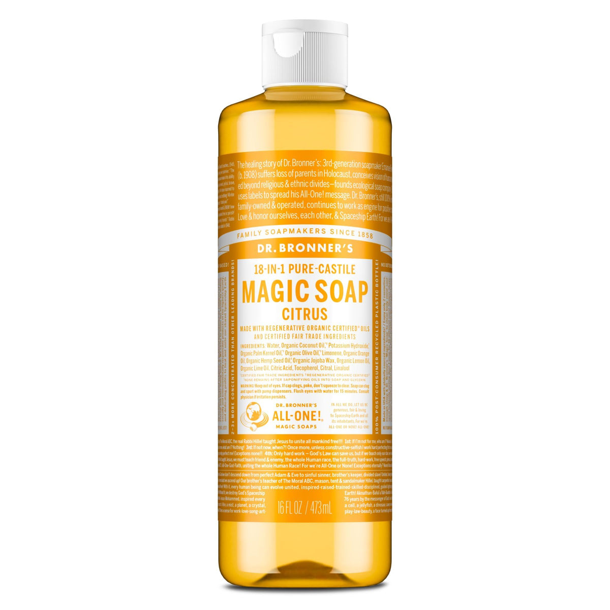 Dr. Bronner's Citrus Pure-Castile Liquid Soap 16 oz front view