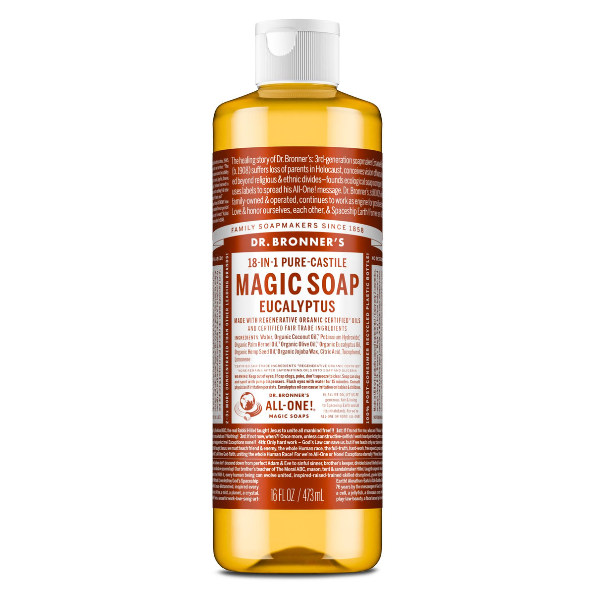 Dr. Bronner's Eucalyptus Pure-Castile Liquid Soap 16 oz front view