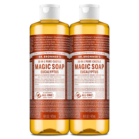 Dr. Bronner's Eucalyptus Pure-Castile Liquid Soap front view, 16 oz bottle