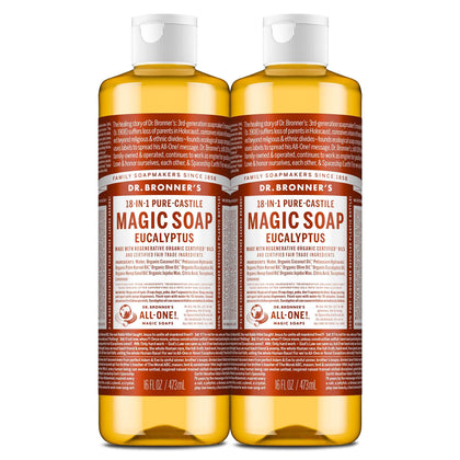 Dr. Bronner's Eucalyptus Pure-Castile Liquid Soap front view, 16 oz bottle