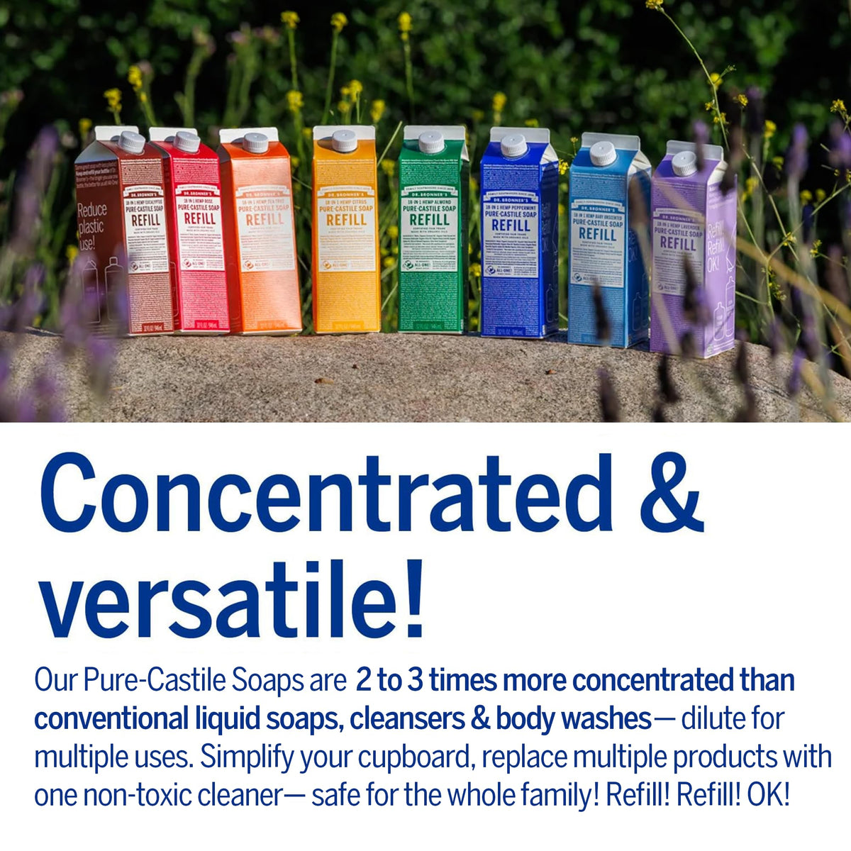 Dr. Bronner's Lavender Pure-Castile Liquid Soap refill carton with spout