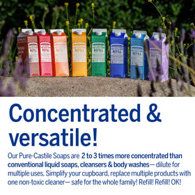 Dr. Bronner's Lavender Pure-Castile Liquid Soap refill carton with spout