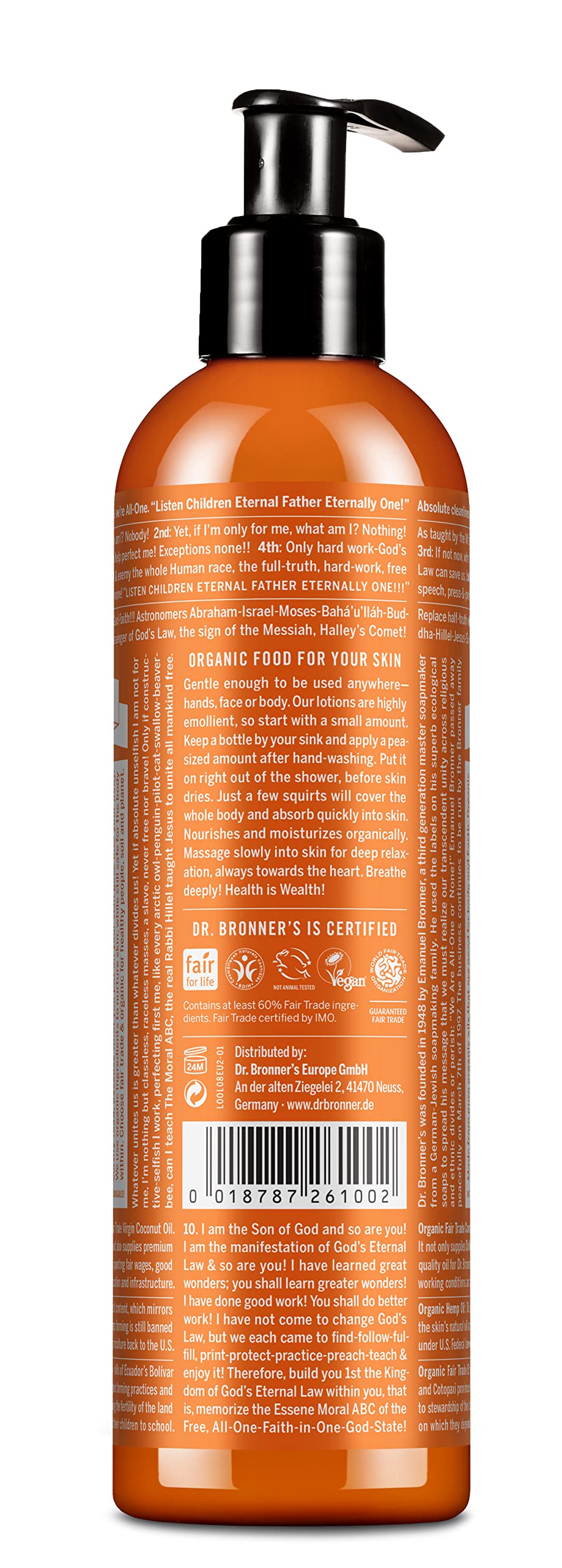 Dr. Bronner's Organic Hand and Body Lotion 236ml back view