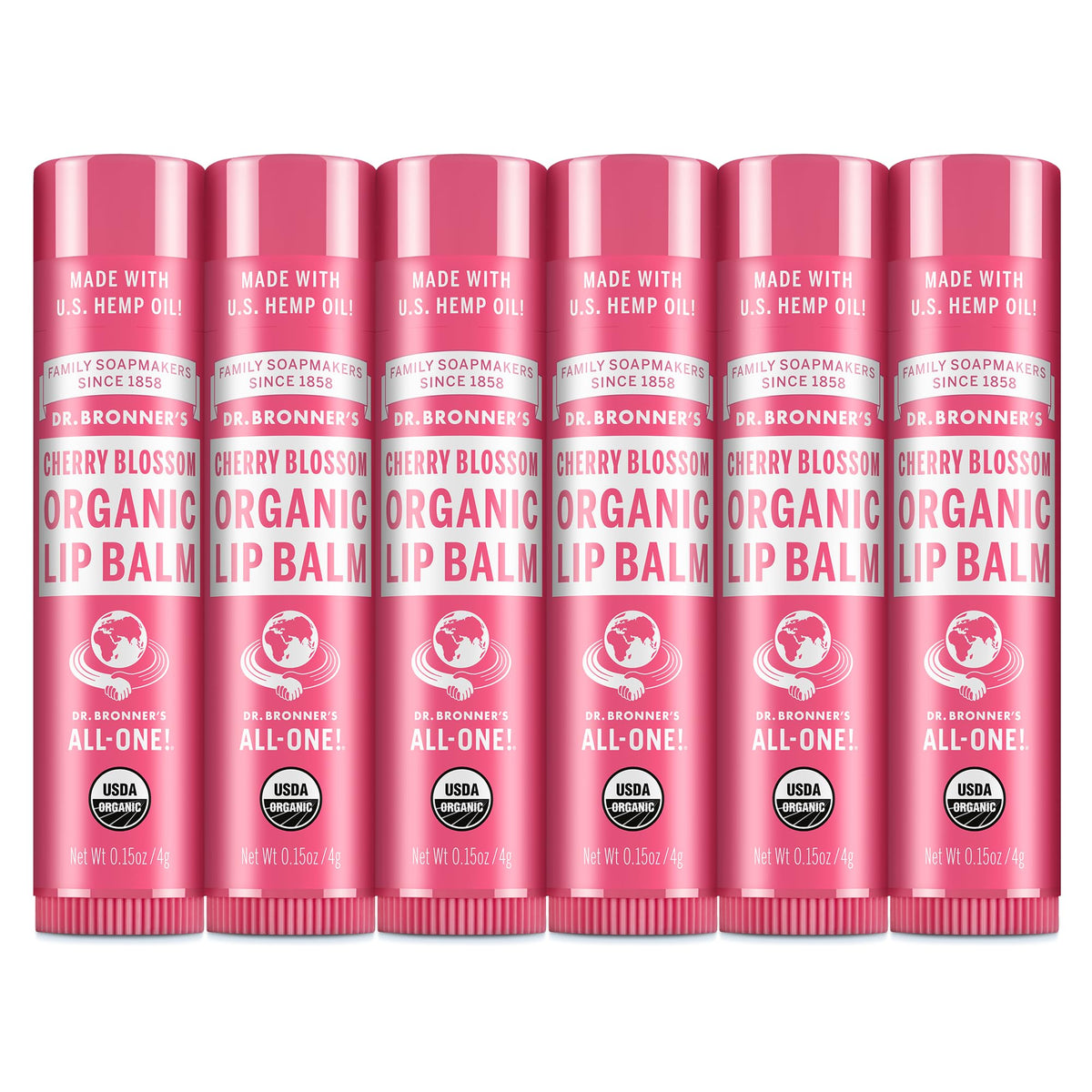 Dr. Bronner's Organic Lip Balm 6-Pack Cherry Blossom front view