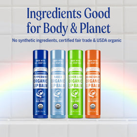 Dr. Bronner's Organic Lip Balm Cherry Blossom application on lips