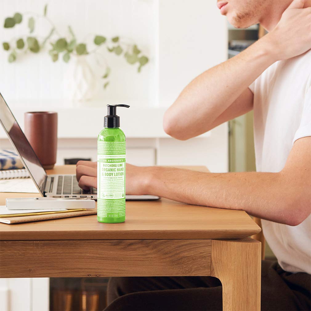 Dr. Bronner's Organic Lotion Patchouli Lime texture on hand