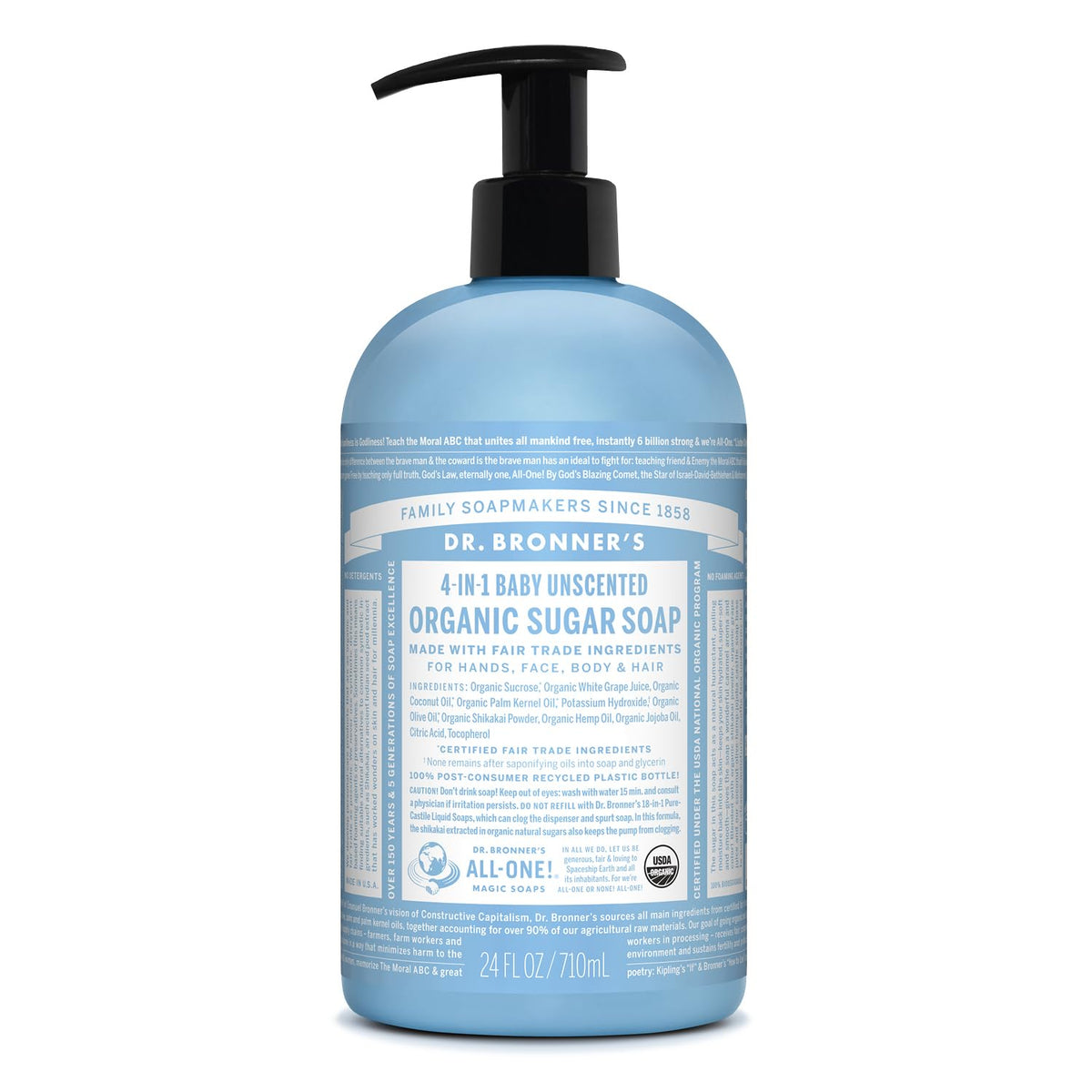Dr. Bronner's Organic Sugar Soap Baby Unscented 24 Ounce front view