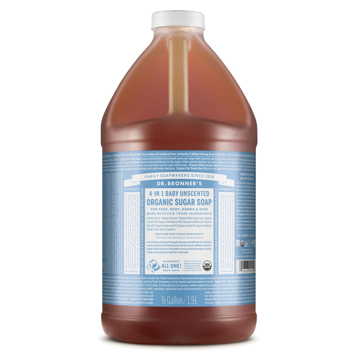 Dr. Bronner's Organic Sugar Soap Baby Unscented 64 Ounce front view