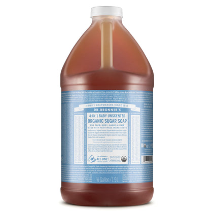 Dr. Bronner's Organic Sugar Soap Baby Unscented 64 Ounce front view
