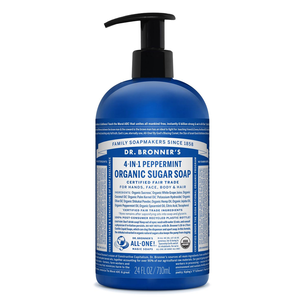 Dr. Bronner's Organic Sugar Soap in Peppermint 24 Ounce front view