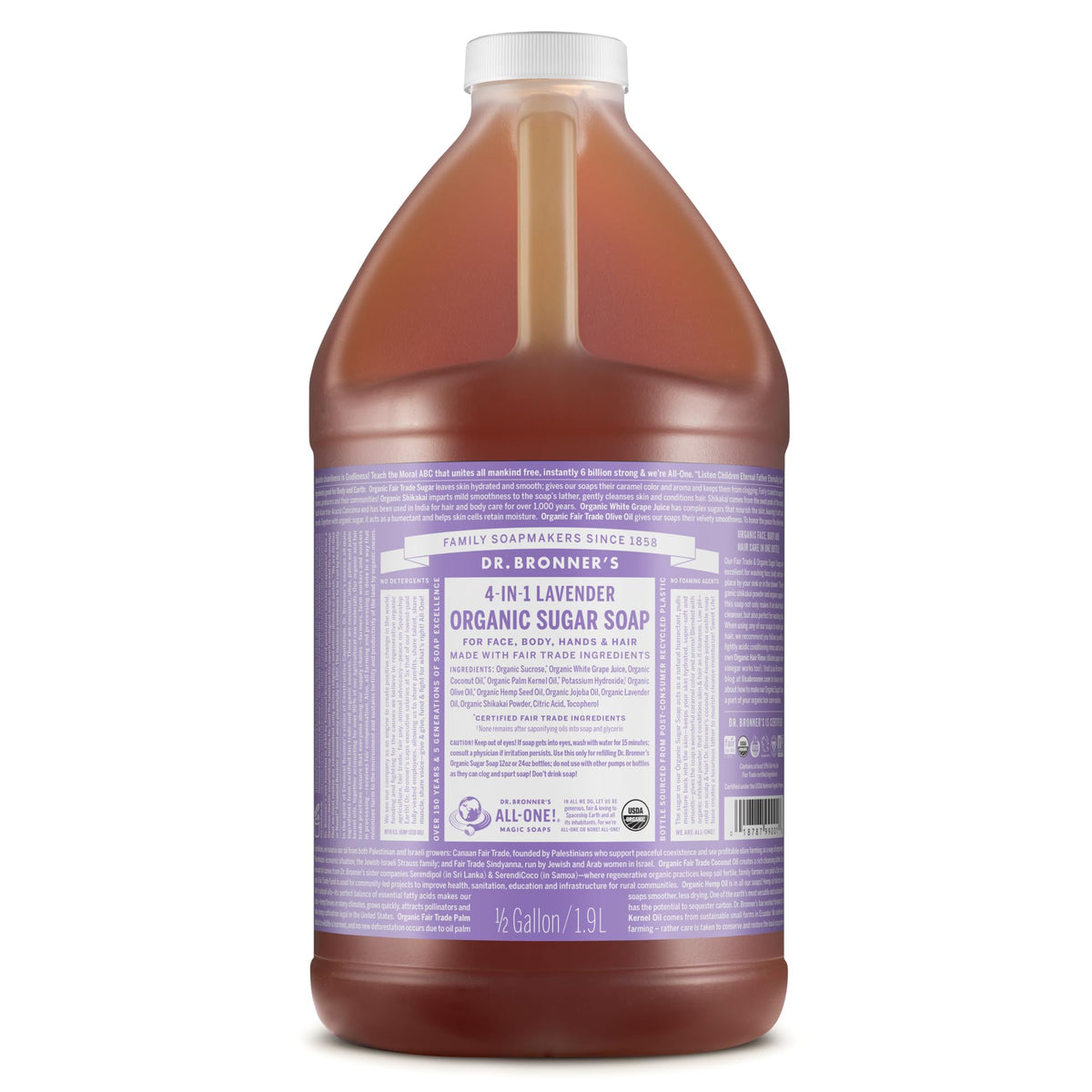Dr. Bronner's Organic Sugar Soap Lavender 64oz front view