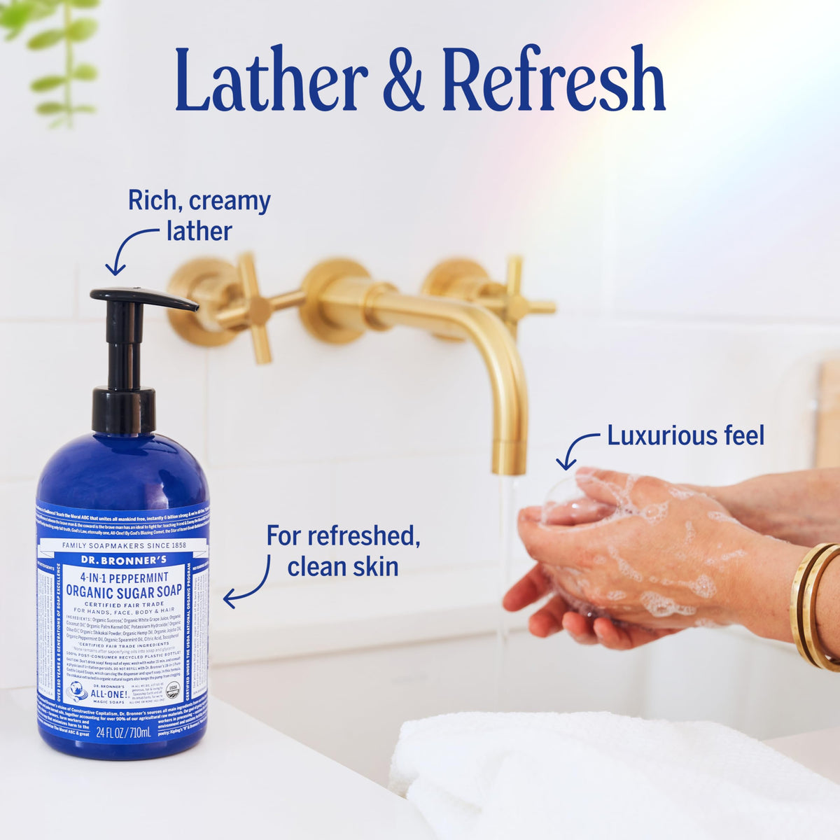 Dr. Bronner's Organic Sugar Soap Lavender in a bathroom setting
