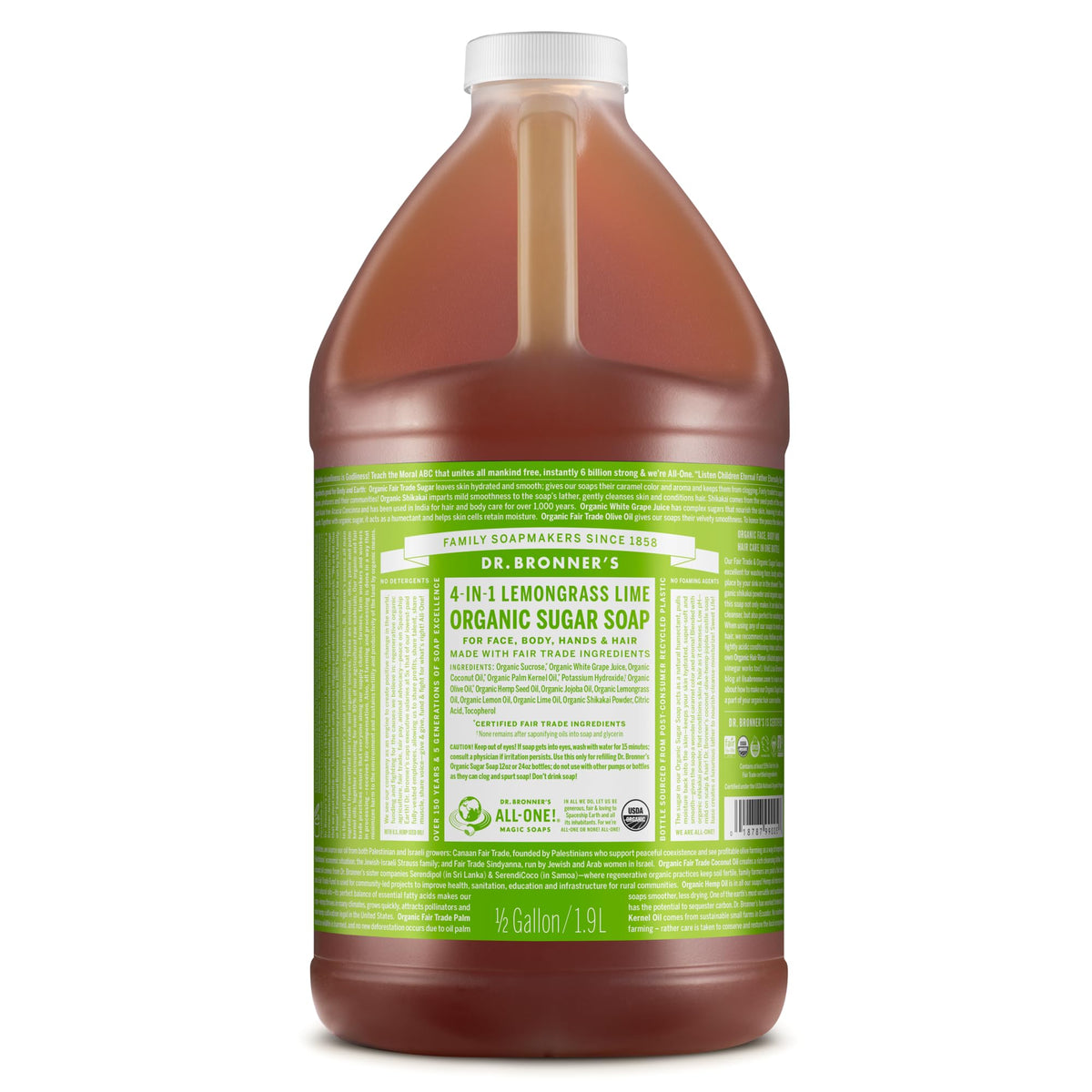 Dr. Bronner's Organic Sugar Soap Lemongrass 64 Ounce front view
