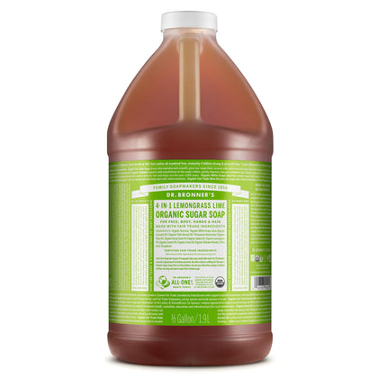 Dr. Bronner's Organic Sugar Soap Lemongrass 64 Ounce front view