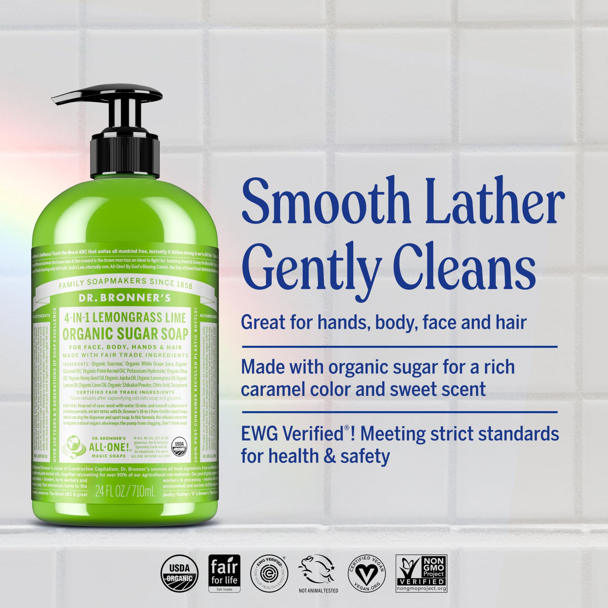 Dr. Bronner's Organic Sugar Soap Lemongrass back view
