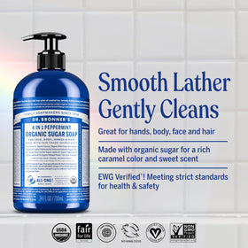 Dr. Bronner's Organic Sugar Soap Peppermint back view with ingredients