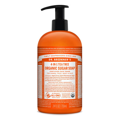 Dr. Bronner's Organic Sugar Soap Tea Tree 24 Ounce front view