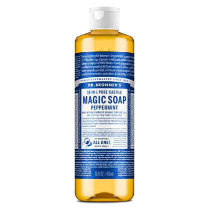 Dr. Bronner's Peppermint Pure-Castile Liquid Soap 16 oz front view