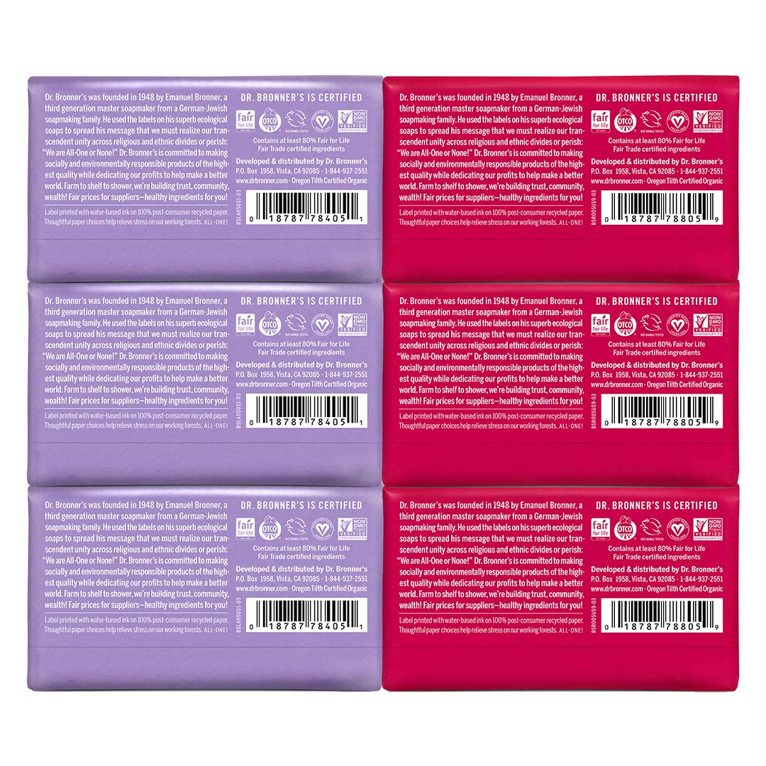 Dr. Bronner's Pure-Castile Bar Soap Rose 5oz front view