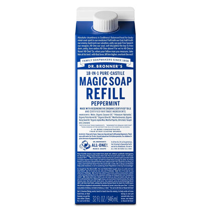 Dr. Bronner's Pure-Castile Liquid Magic Soap Refill 32oz Peppermint front view