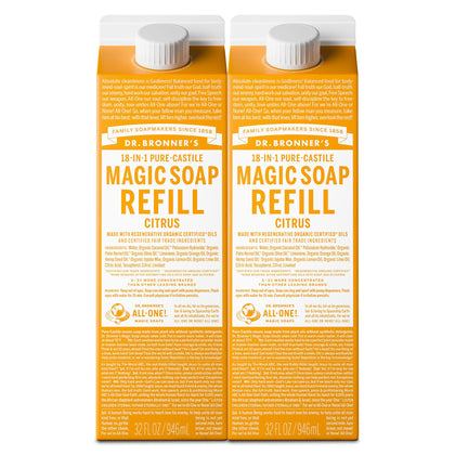 Dr. Bronner's Pure-Castile Liquid Soap Citrus 32oz refill front view