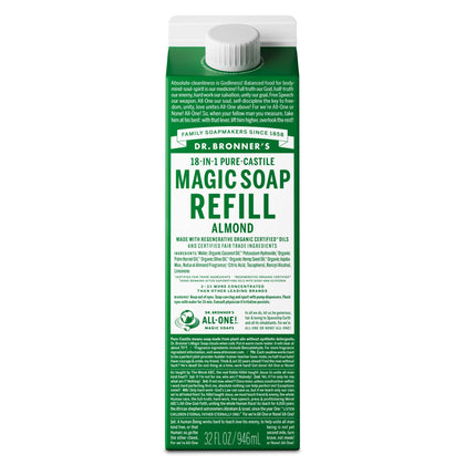 Dr. Bronner's Pure-Castile Liquid Soap Refill Almond 32oz front view