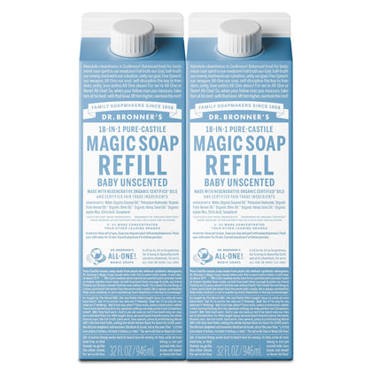 Dr. Bronner's Pure-Castile Liquid Soap Refill Baby Unscented 32oz front view