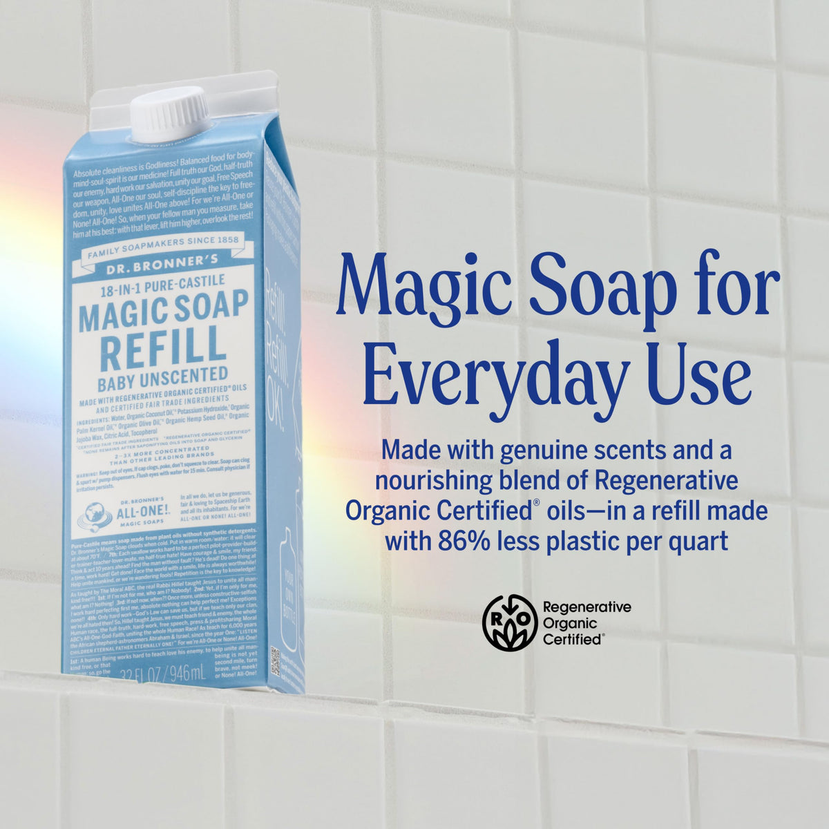 Dr. Bronner's Pure-Castile Liquid Soap Refill Baby Unscented packaging side view