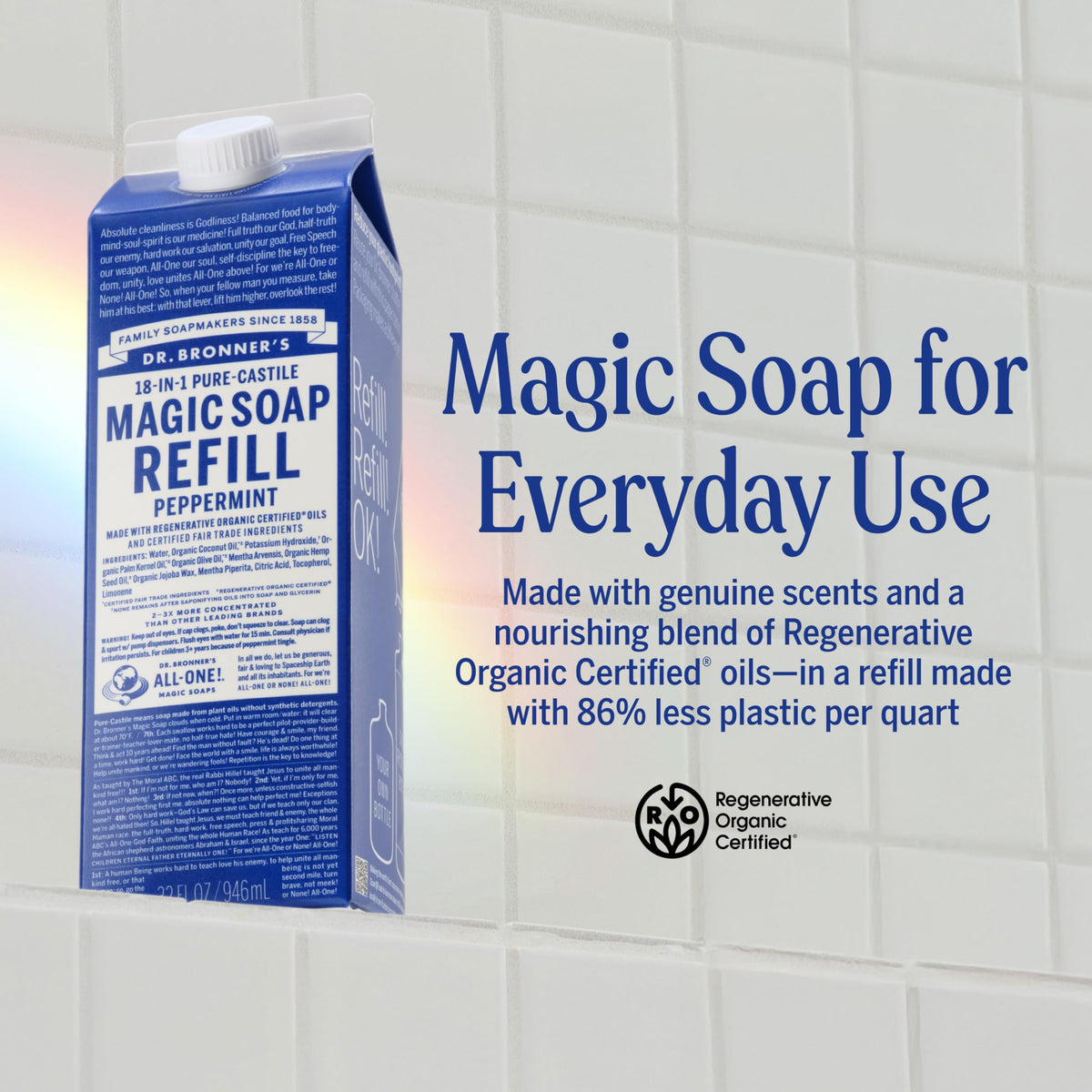 Dr. Bronner's Pure-Castile Liquid Soap Refill Peppermint 32oz back view