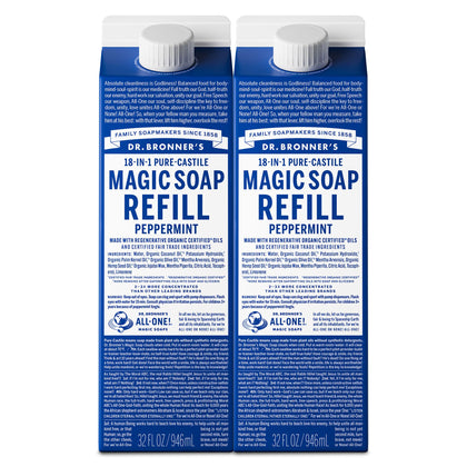 Dr. Bronner's Pure-Castile Liquid Soap Refill Peppermint 32oz front view