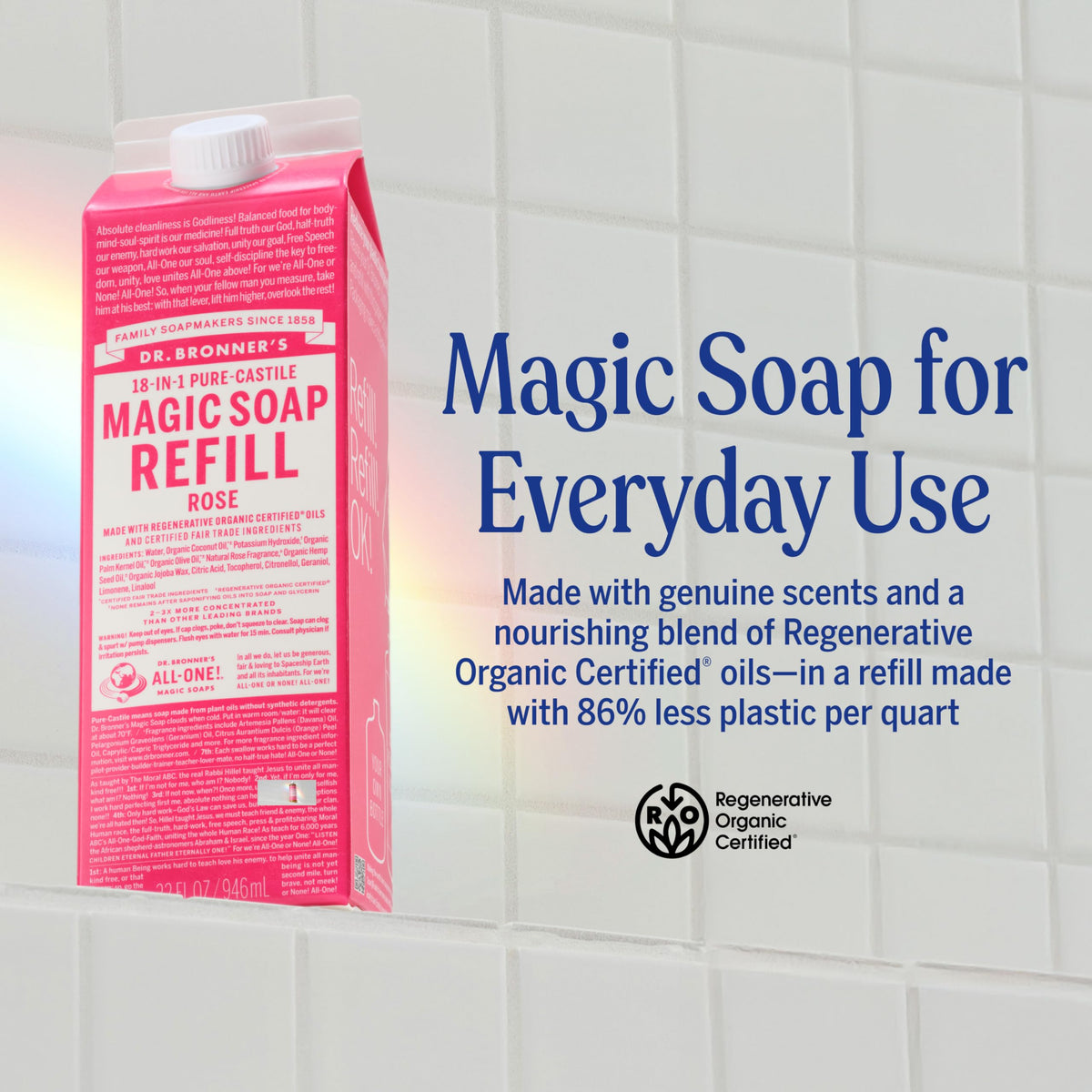 Dr. Bronner's Pure-Castile Liquid Soap Refill Rose 32oz back view
