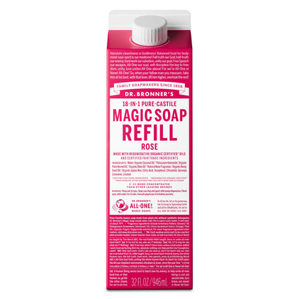 Dr. Bronner's Pure-Castile Liquid Soap Refill Rose 32oz front view