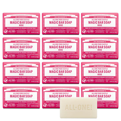 Dr. Bronner's Pure-Castile Magic Bar Soap 12 pack, Rose front view