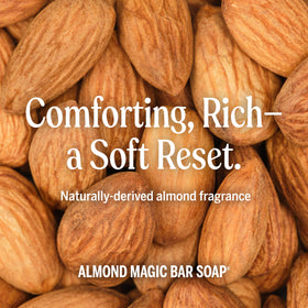 Dr. Bronner's Pure-Castile Magic Bar Soap Almond in a bathroom setting
