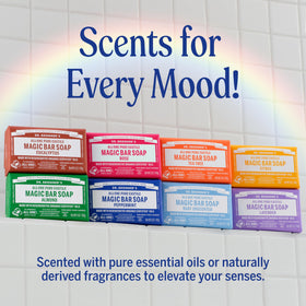 Dr. Bronner's Pure-Castile Magic Bar Soap Tea Tree on a soap dish