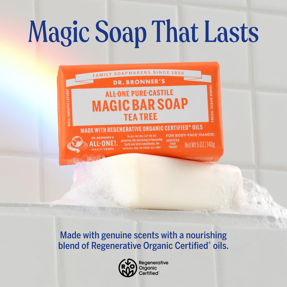 Dr. Bronner's Pure-Castile Magic Bar Soap Tea Tree side view