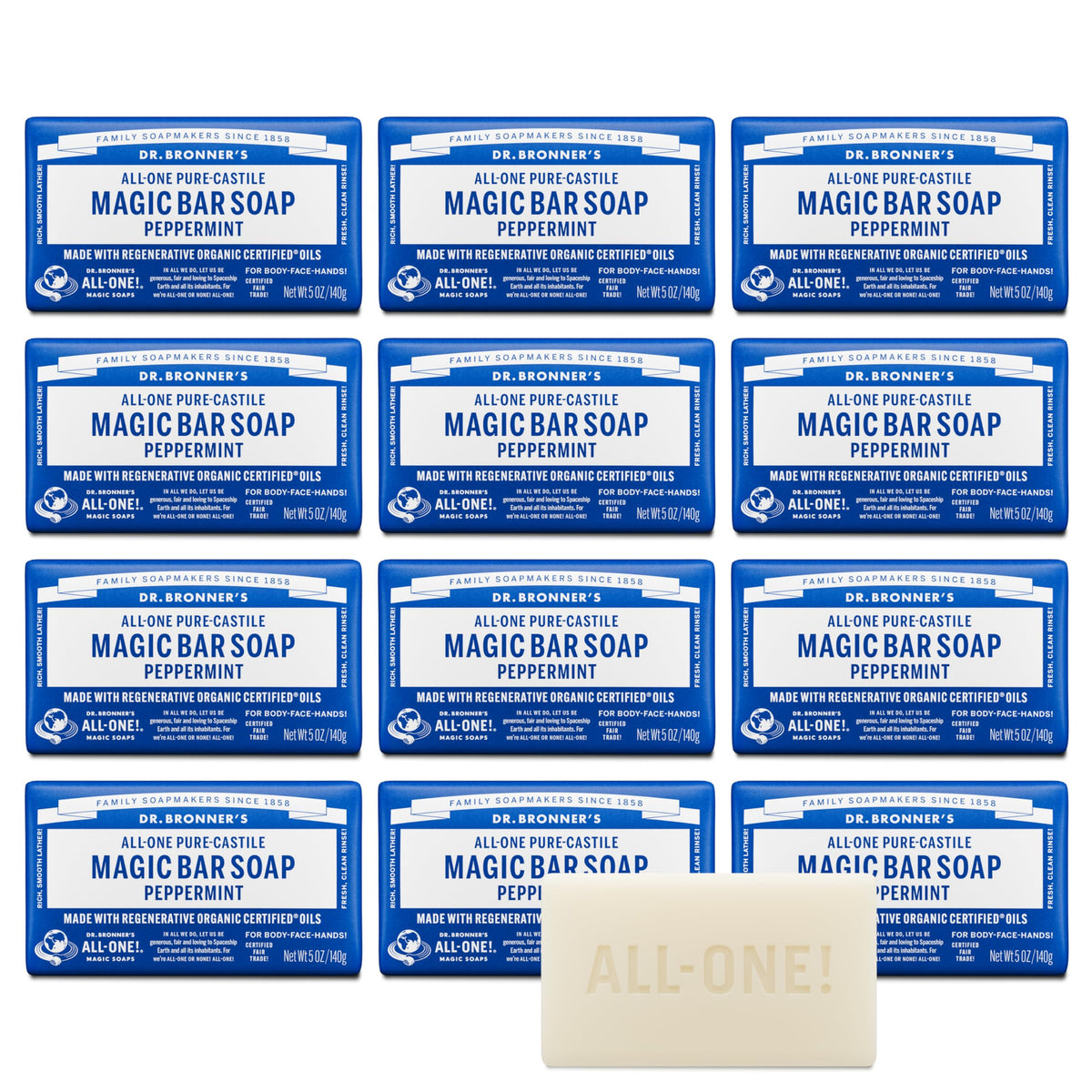 Dr. Bronner's Pure-Castile Peppermint Bar Soap 5oz front view