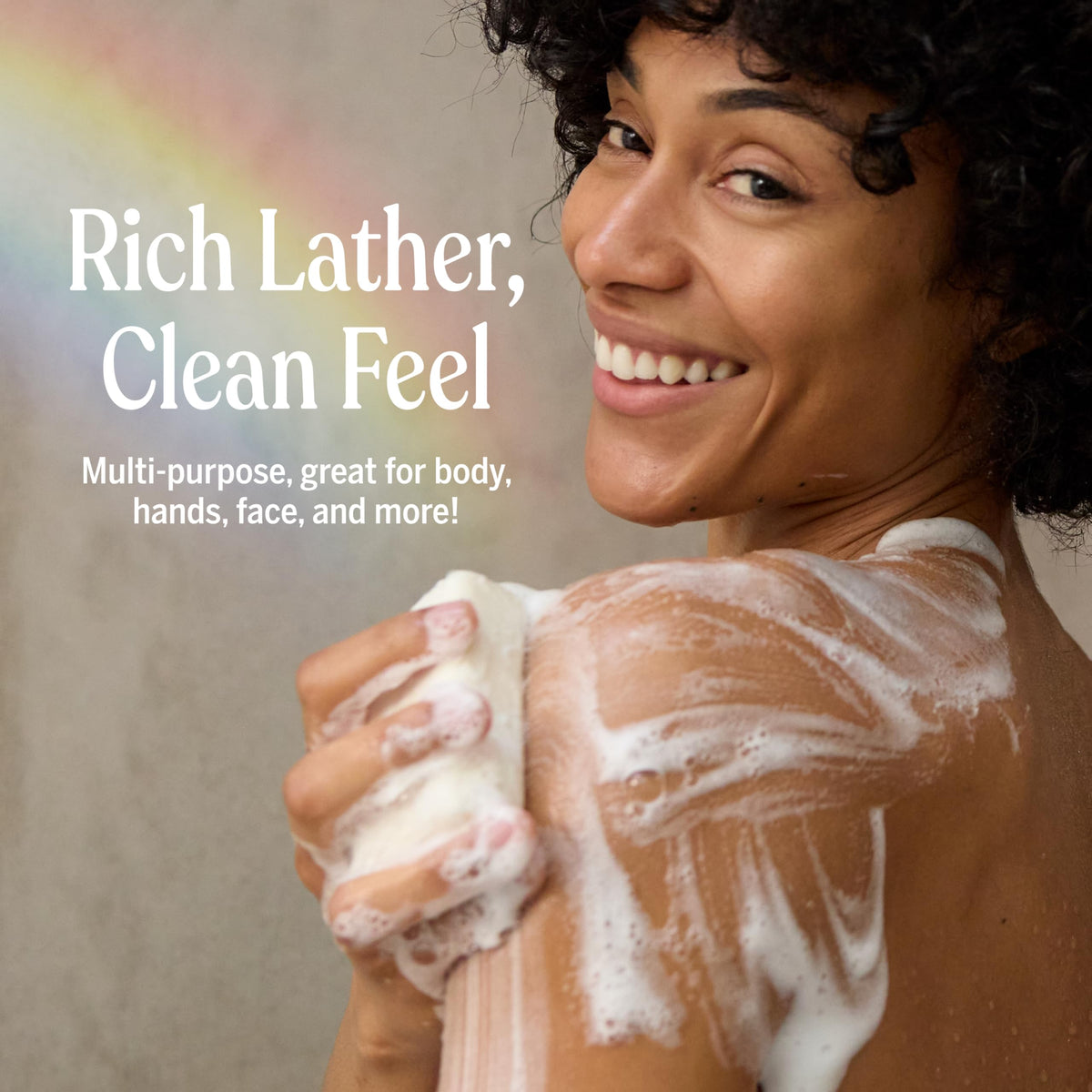 Dr. Bronner's Pure-Castile soap bar being lathered in hands