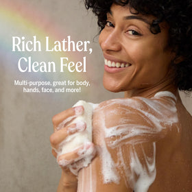 Dr. Bronner's Pure-Castile soap bar being lathered in hands