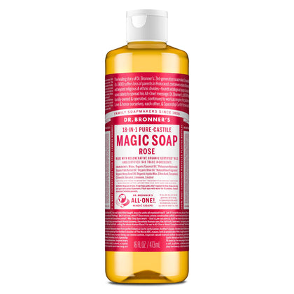 Dr. Bronner's Rose Pure-Castile Liquid Soap 16 oz front view