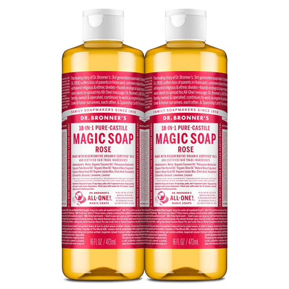Dr. Bronner's Rose Pure-Castile Liquid Soap 16 oz front view