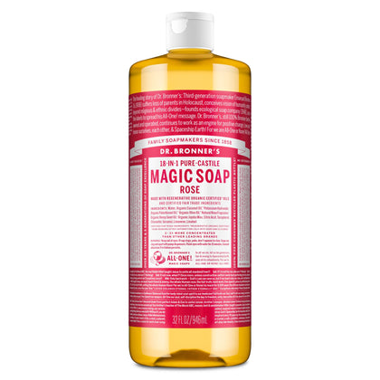 Dr. Bronner's Rose Pure-Castile Liquid Soap 32 oz front view