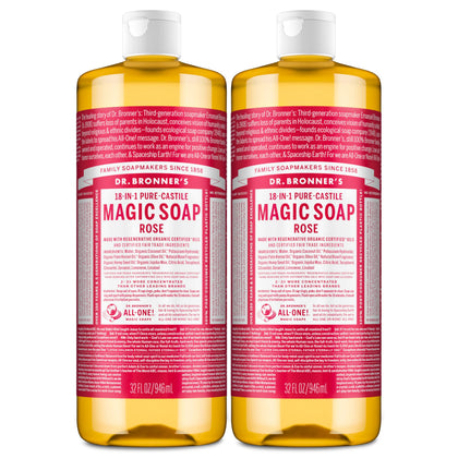 Dr. Bronner's Rose Pure-Castile Liquid Soap 32 oz front view