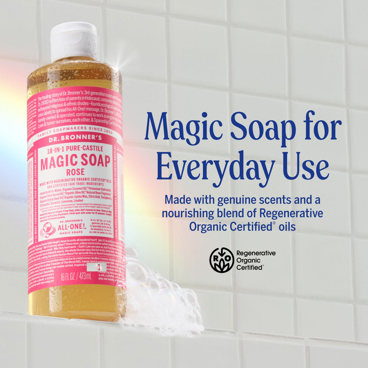 Dr. Bronner's Rose Pure-Castile Liquid Soap 32 oz side view