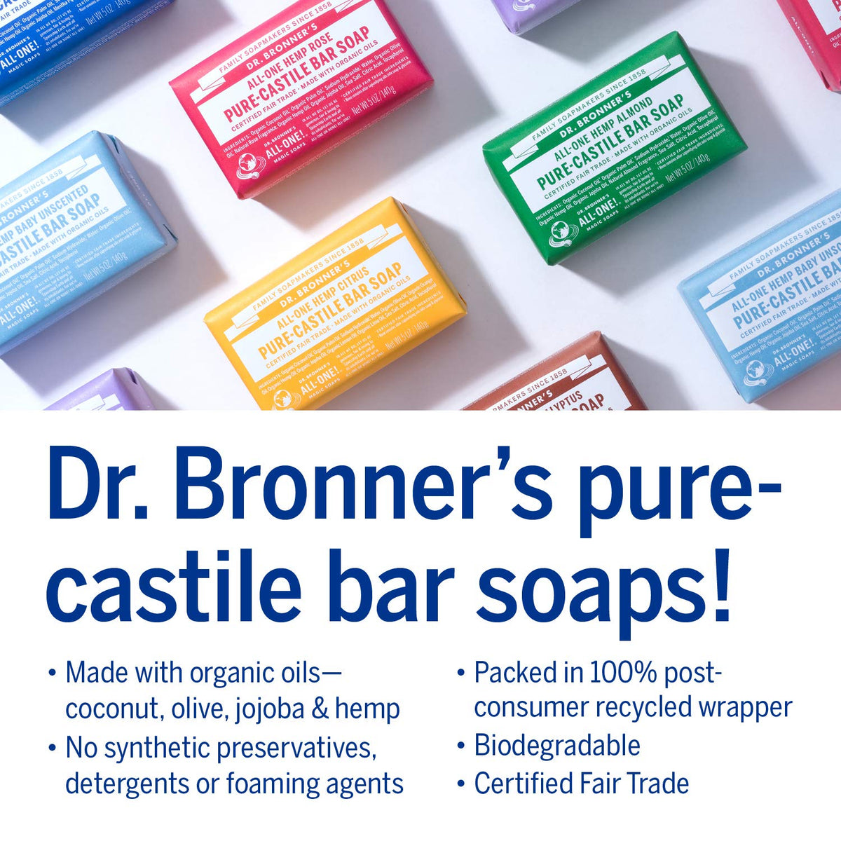 Dr. Bronner's soap packaging with eco-friendly design