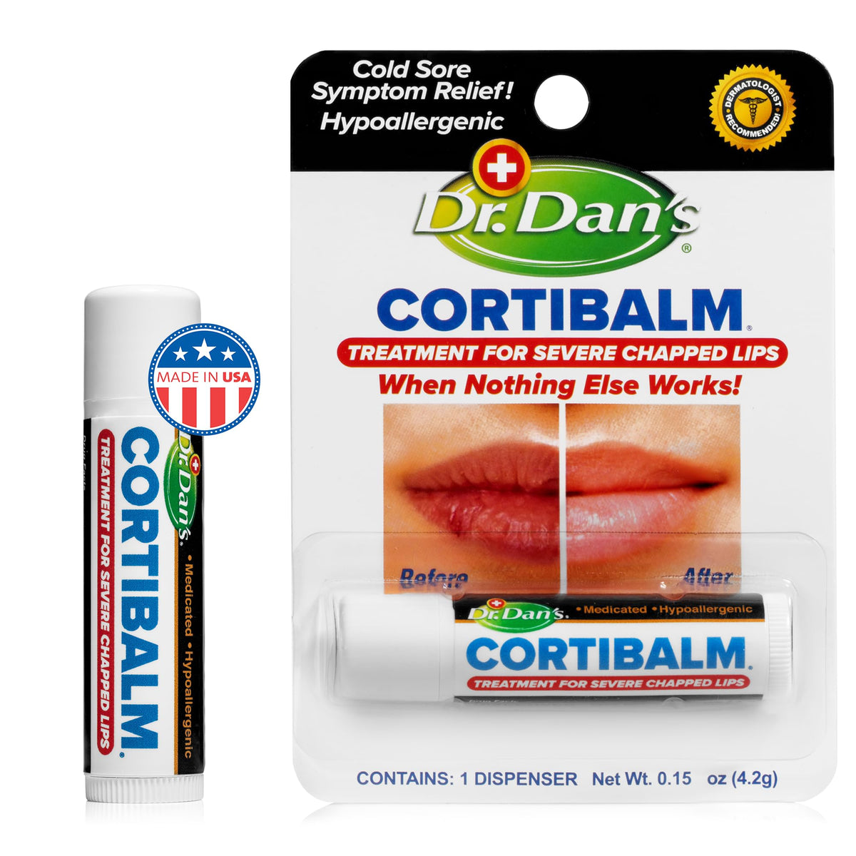 Dr. Dan's Cortibalm 1% Hydrocortisone Lip Balm in hand