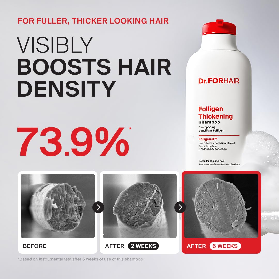 DR.FORHAIR Folligen Thickening Shampoo in bathroom setting