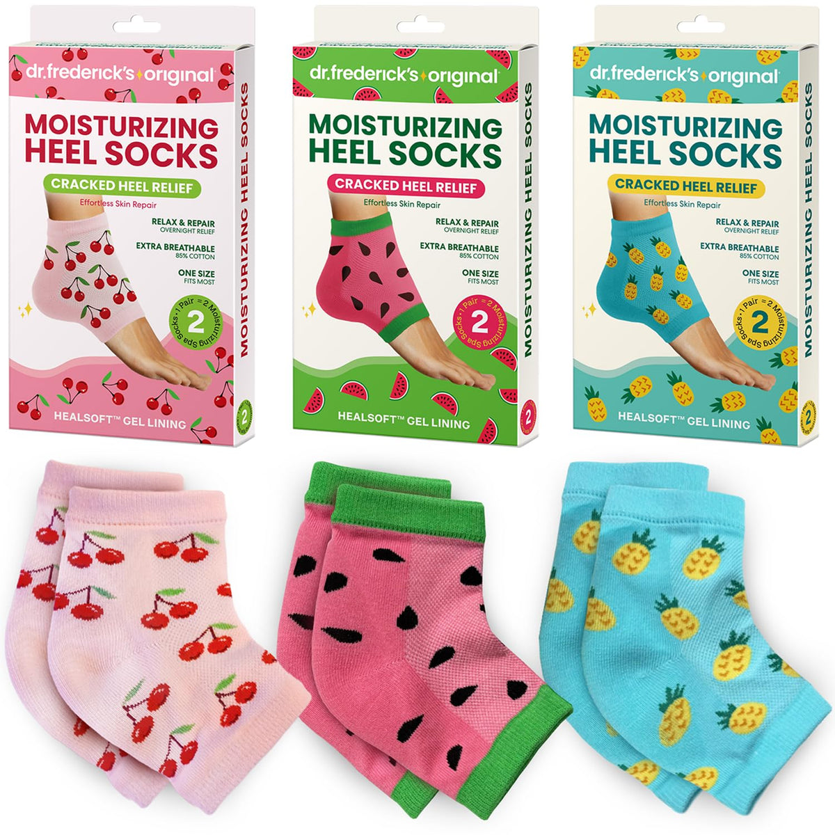 Dr. Frederick's Original Moisturizing Heel Socks front view with summer print
