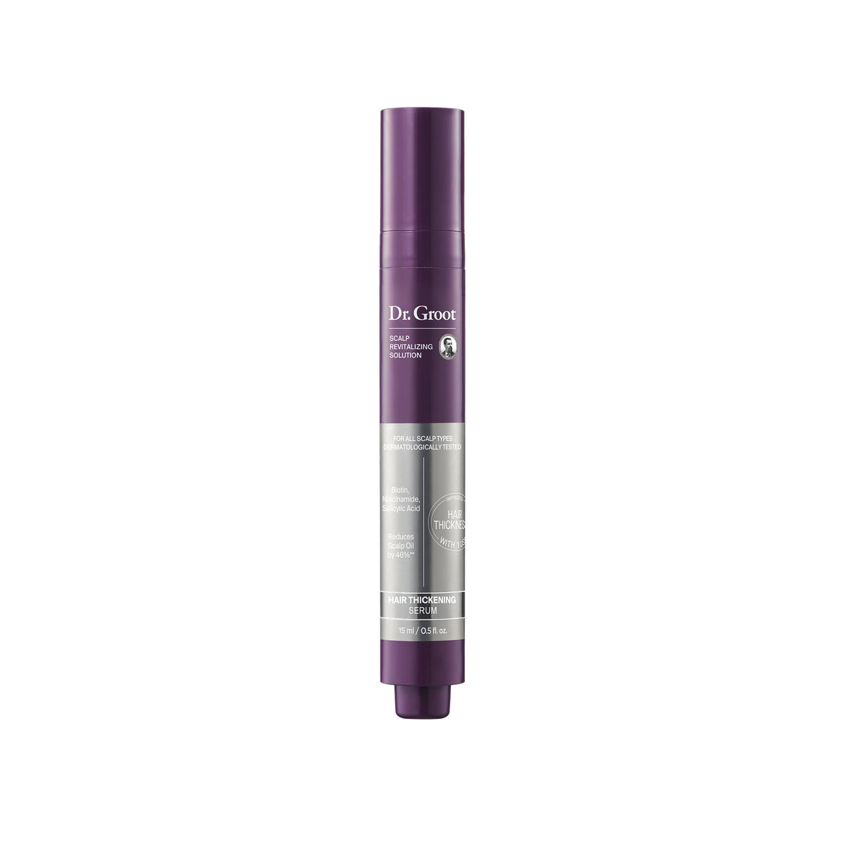 Dr. Groot Hair Thickening Serum 59g front view with roll-on applicator