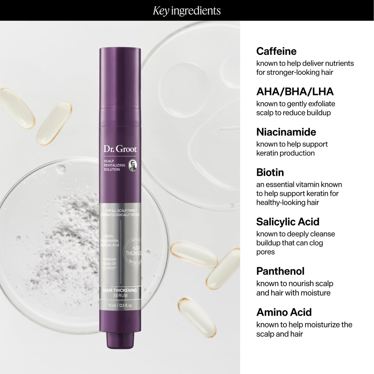 Dr. Groot Hair Thickening Serum 59g showing texture of the serum